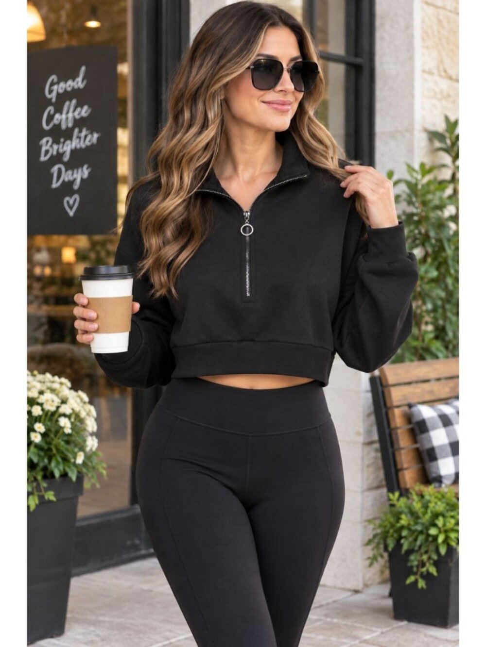 Victoria's Secret Womens XXL Black Quarter Zip Fleece Pullover Sweatshirt 2XL